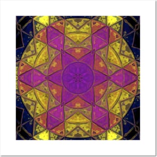 Mosaic Kaleidoscope Flower Pink Yellow and Blue Posters and Art